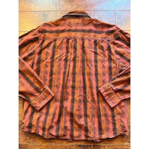 Gramicci Cotton Long Sleeve Button Down Aztec Western Shirt Mens XL Orange - Picture 9 of 9